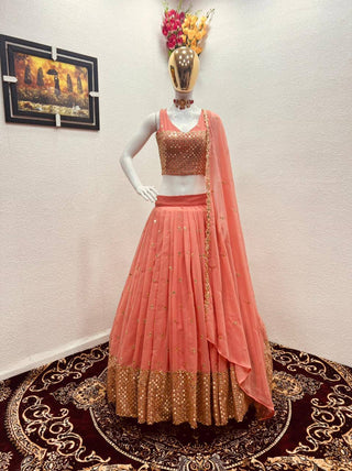 Party Wear Peach Color Sequence Embroidery Work Lehenga Choli Clothsvilla