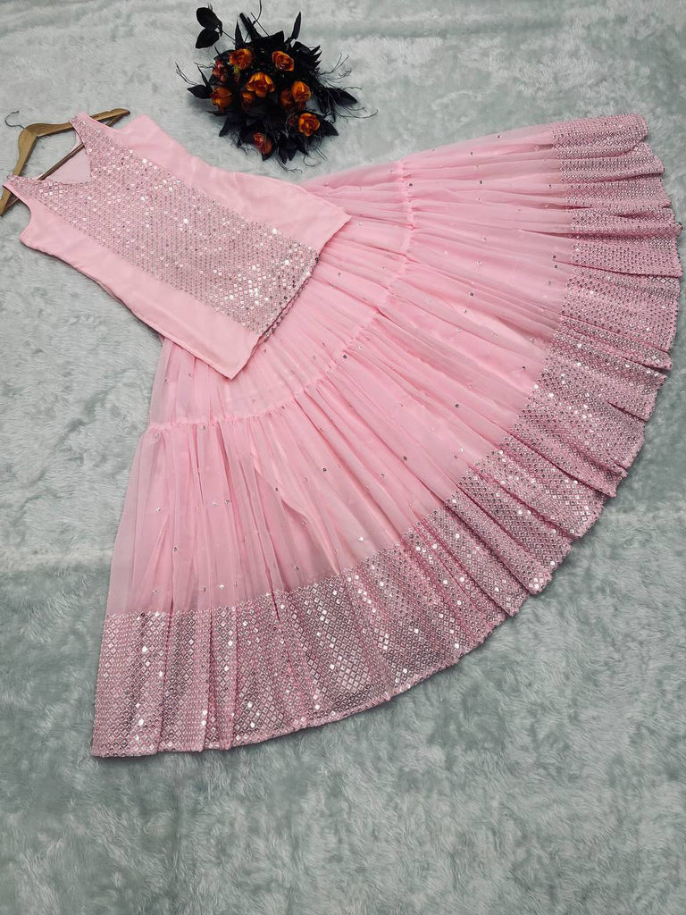 Party Wear Peach Color Sequence Work Lehenga With Top Clothsvilla