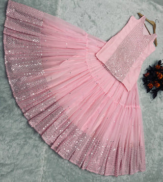 Party Wear Peach Color Sequence Work Lehenga With Top Clothsvilla