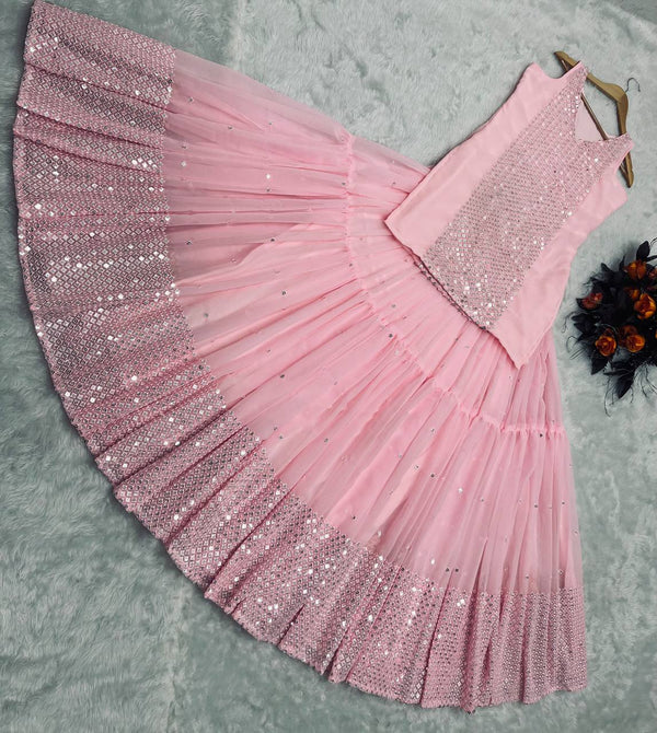 Party Wear Peach Color Sequence Work Lehenga With Top Clothsvilla