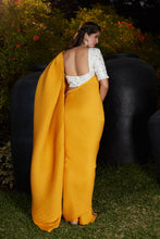 Load image into Gallery viewer, Party Wear Pleated Saree In Yellow Foil Work Silk With Blouse ClothsVilla