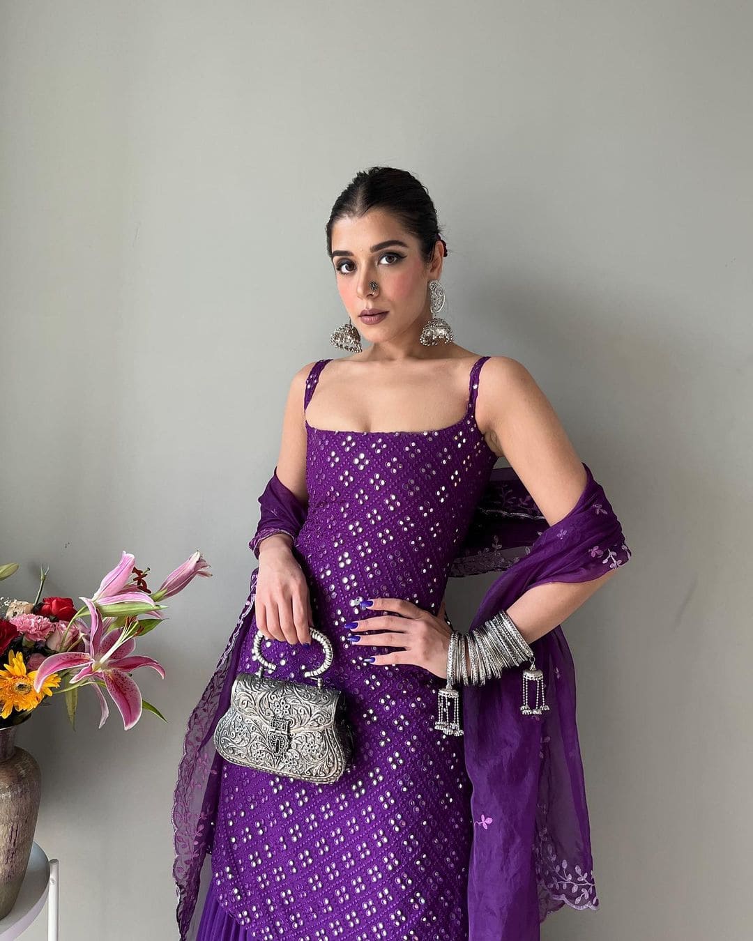 Party Wear Sharara Suit In Purple Color With Heavy Embroidery Work Clothsvilla