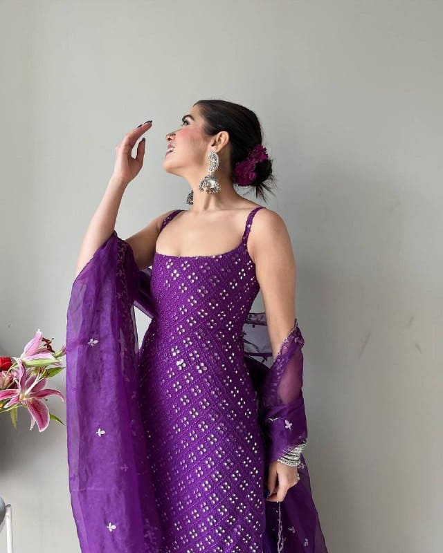 Party Wear Sharara Suit In Purple Color With Heavy Embroidery Work Clothsvilla