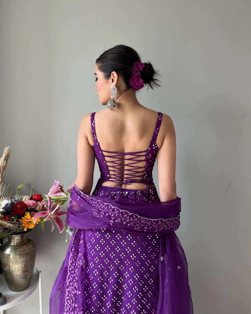 Party Wear Sharara Suit In Purple Color With Heavy Embroidery Work