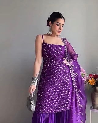 Party Wear Sharara Suit In Purple Color With Heavy Embroidery Work Clothsvilla