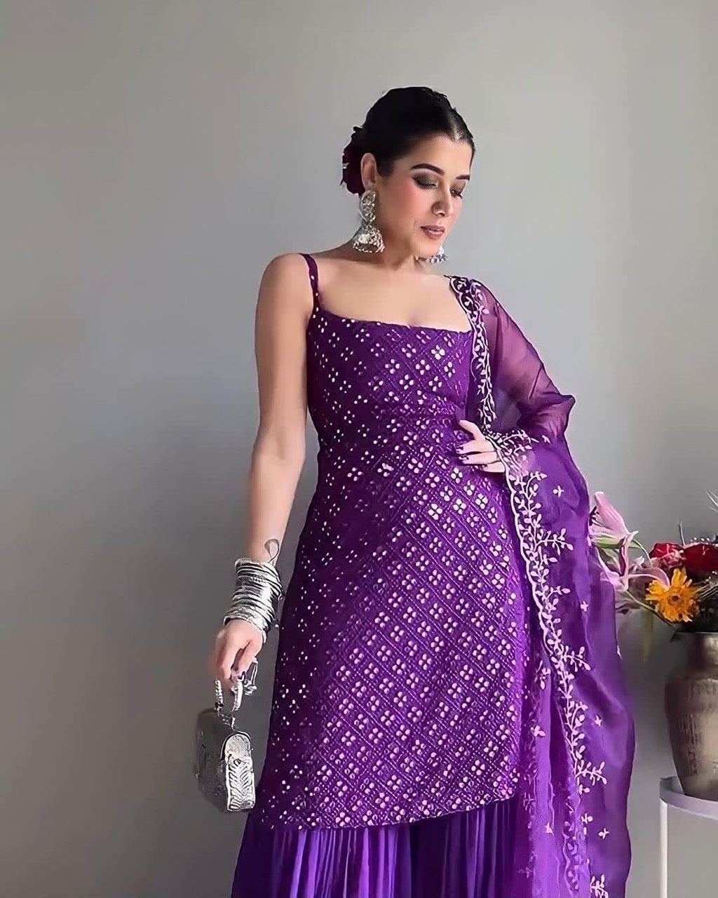 Party Wear Sharara Suit In Purple Color With Heavy Embroidery Work Clothsvilla