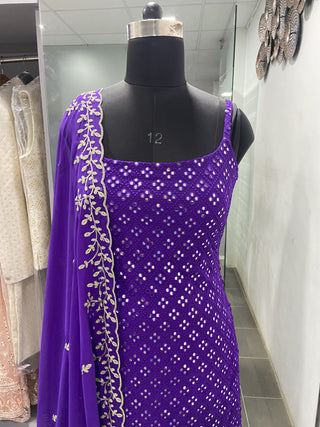 Party Wear Sharara Suit In Purple Color With Heavy Embroidery Work Clothsvilla