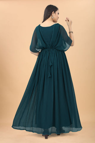 Party Wear Teal Blue Color Fancy Pleated Designer Gown Clothsvilla
