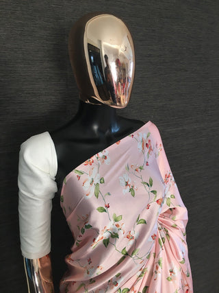 Peach Color Floral Digital Printed Japan Satin Saree Clothsvilla