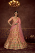 Load image into Gallery viewer, Peach And Multicolored Embroidery Work With Print With Diamond Work Art Silk Wedding Lehenga ClothsVilla