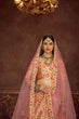 Load image into Gallery viewer, Peach And Multicolored Embroidery Work With Print With Diamond Work Art Silk Wedding Lehenga ClothsVilla