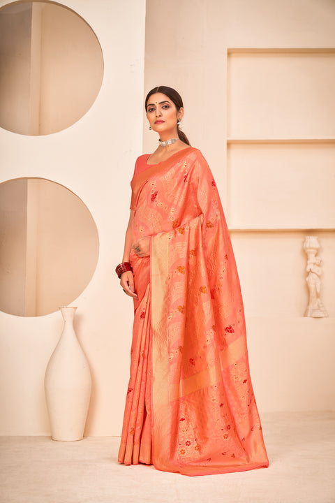 Peach Festive Wear Banarasi With Patola Woven Banarasi Silk Saree ClothsVilla Main image
