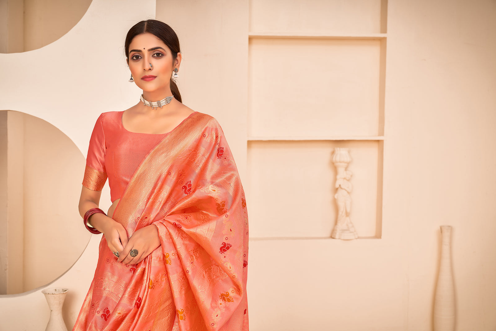 Peach Festive Wear Banarasi With Patola Woven Banarasi Silk Saree ClothsVilla