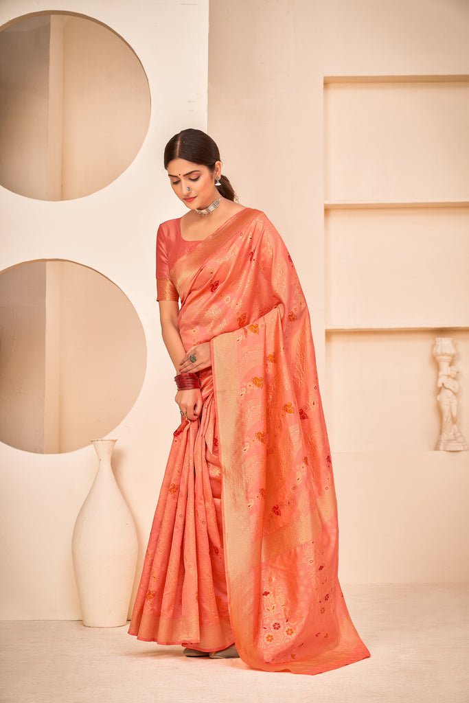 Peach Festive Wear Banarasi With Patola Woven Banarasi Silk Saree ClothsVilla