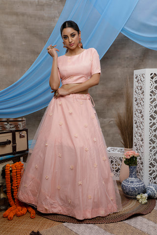 Peach Lehenga Choli With Designer Koti And Thread With Sequence Embroidered Work Bridesmaid, Wedding, Party, Bollywood Designer Lehenga ClothsVilla