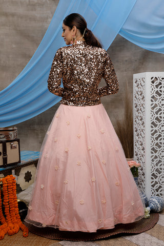 Peach Lehenga Choli With Designer Koti And Thread With Sequence Embroidered Work Bridesmaid, Wedding, Party, Bollywood Designer Lehenga ClothsVilla