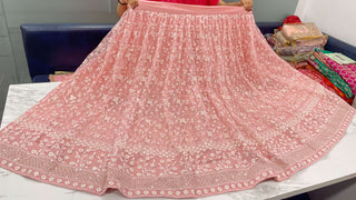Peach Pink Lehenga Choli in Soft Net With Sequence and Thread Work Clothsvilla