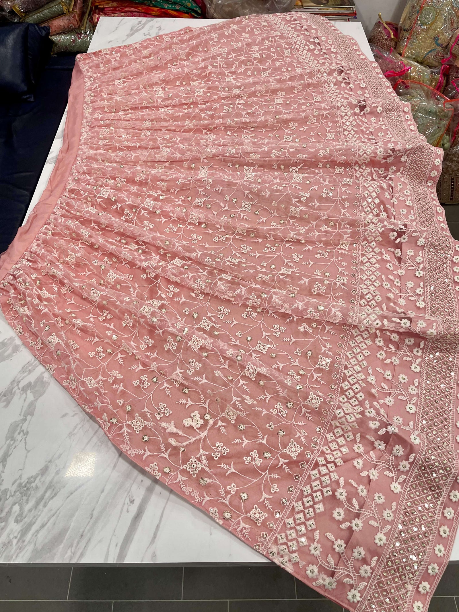 Peach Pink Lehenga Choli in Soft Net With Sequence and Thread Work Clothsvilla