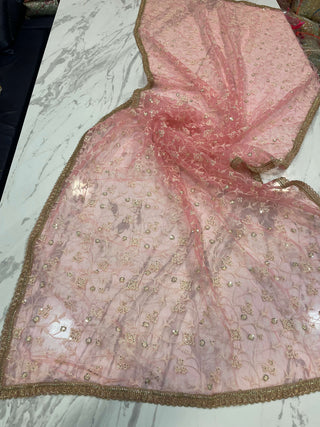 Peach Pink Lehenga Choli in Soft Net With Sequence and Thread Work Clothsvilla