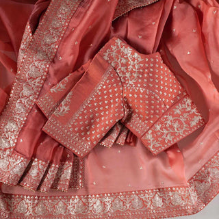 Peach Saree in Organza Silk With Dori And Sequence Work Clothsvilla