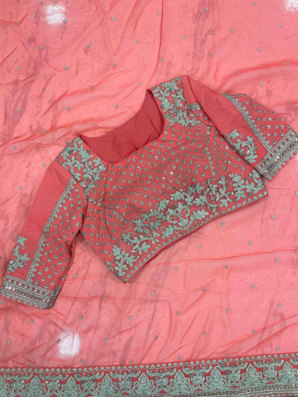 Peach Saree in Organza Silk With Dori And Sequence Work Clothsvilla