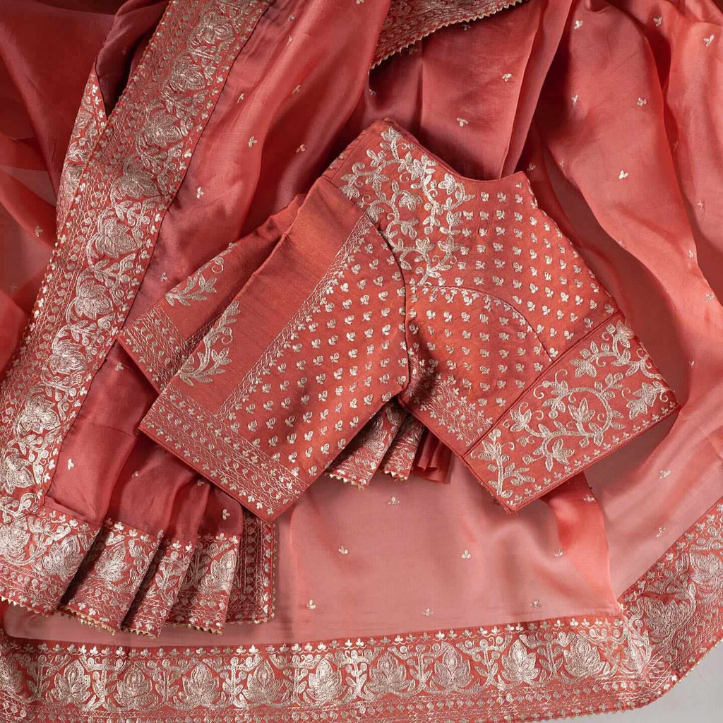 Peach Saree in Organza Silk With Dori And Sequence Work Clothsvilla
