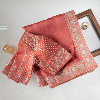 Peach Saree in Organza Silk With Dori And Sequence Work Clothsvilla