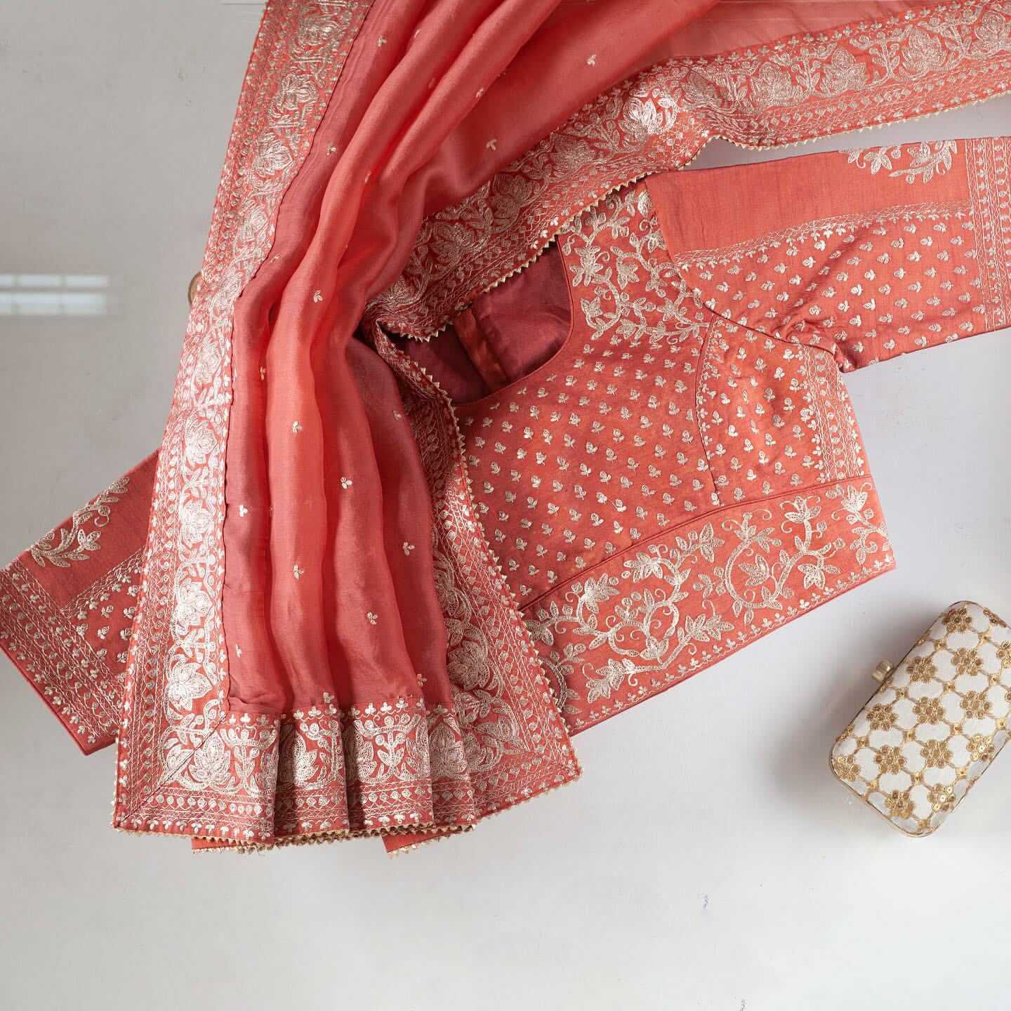 Peach Saree in Organza Silk With Dori And Sequence Work Clothsvilla