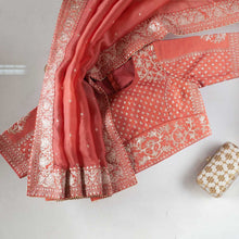 Load image into Gallery viewer, Peach Saree in Organza Silk With Dori And Sequence Work Clothsvilla