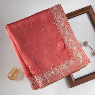 Peach Saree in Organza Silk With Dori And Sequence Work Clothsvilla