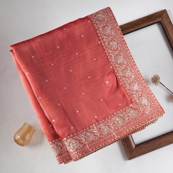 Peach Saree in Organza Silk With Dori And Sequence Work Clothsvilla