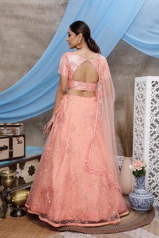 Peach Soft Net Designer Lehenga Choli Bollywood Lahanga Marriage Ghaghra Choli Indian Wedding Bridal Lahnga Party Wear Net Lengha Choli ClothsVilla