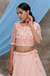 Load image into Gallery viewer, Peach Thread And Sequence Embroidered With All Over Pearl Rivet Stud Pasting Net Semi Stitched Bridal Lehenga ClothsVilla