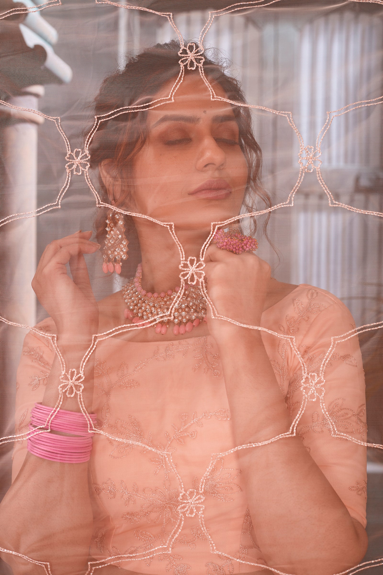 Peach Thread Embroidered Net Wedding Wear Lehenga Choli ClothsVilla