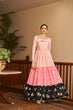 Load image into Gallery viewer, Peach &amp; Pink &amp; Black Metallic Foilage Print Georgette Anarkali Long Gown Semi Stitched ClothsVilla