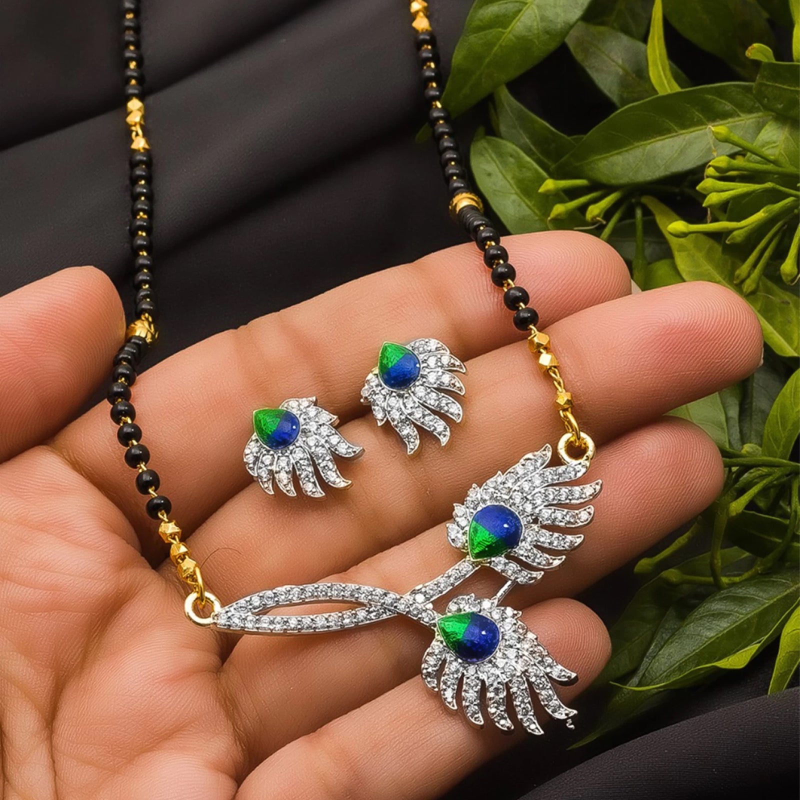 Peacock Mangalsutra with Earrings Brass Mangalsutra ClothsVilla