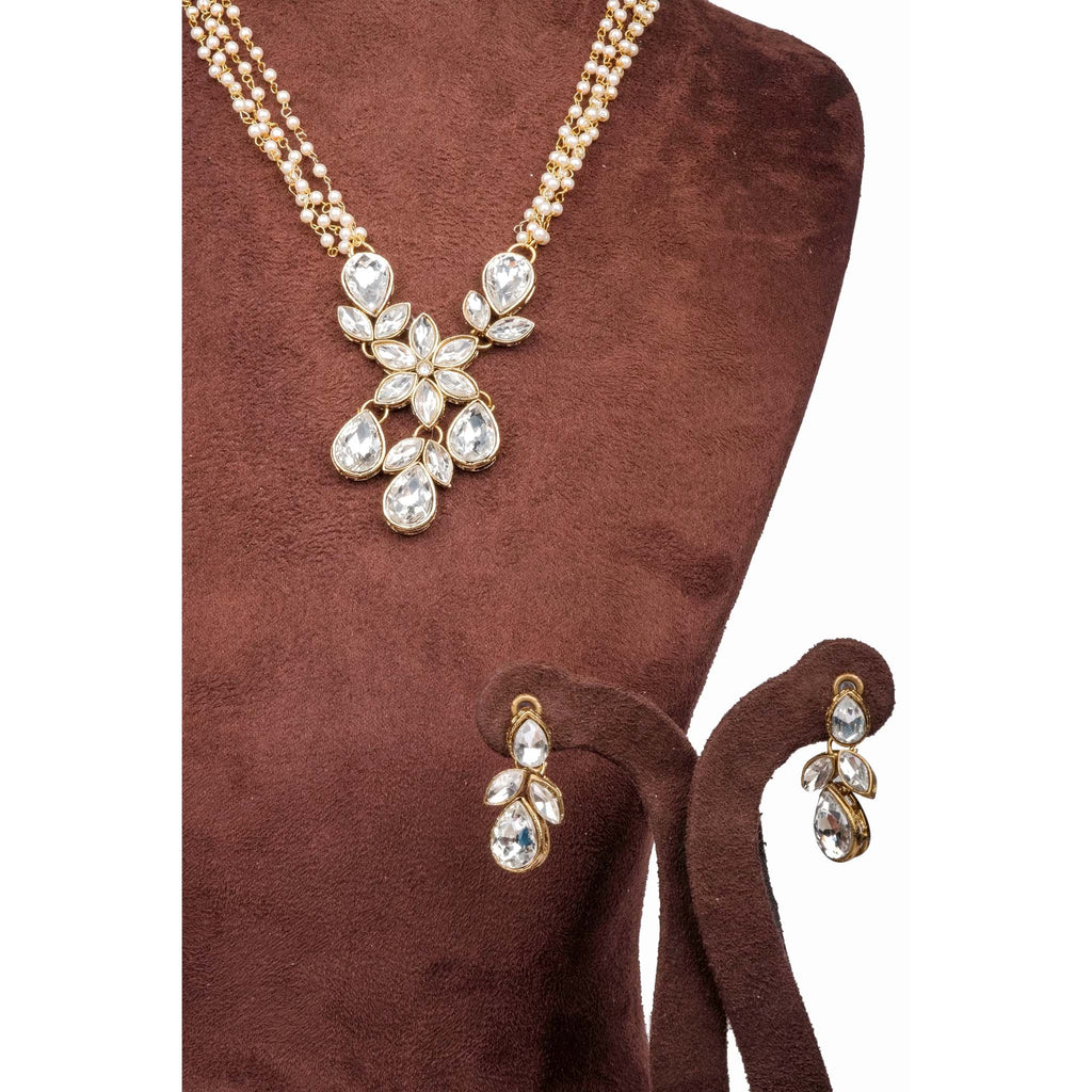 Pearl Chain with Dimond Necklace Alloy Gold-plated Jewel Set ClothsVilla