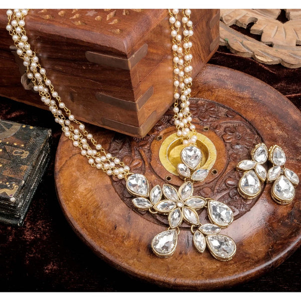 Pearl Chain with Dimond Necklace Alloy Gold-plated Jewel Set ClothsVilla