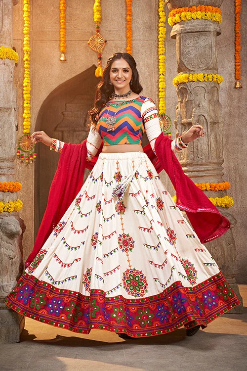 Pearl White Embroidered Navratri Special Chaniya Choli Collection ClothsVilla.com