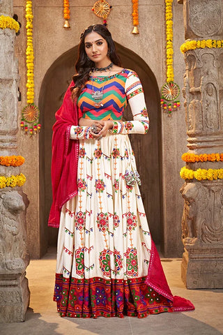 Pearl White Embroidered Navratri Special Chaniya Choli Collection ClothsVilla.com
