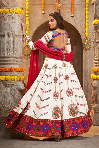 Pearl White Embroidered Navratri Special Chaniya Choli Collection ClothsVilla.com