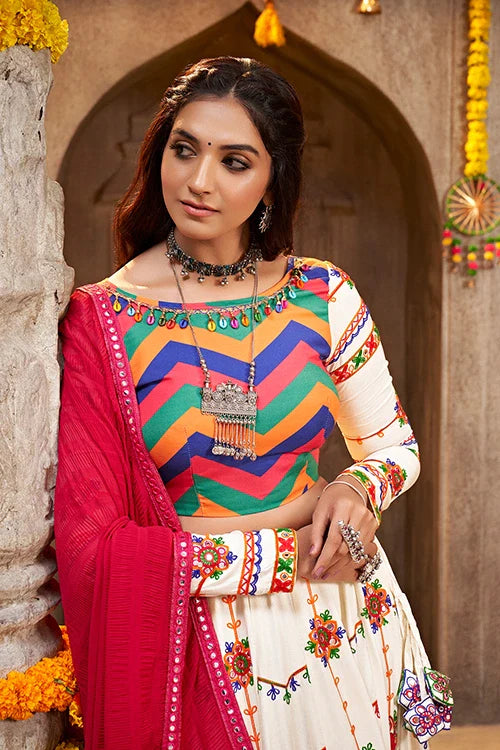 Pearl White Embroidered Navratri Special Chaniya Choli Collection ClothsVilla.com