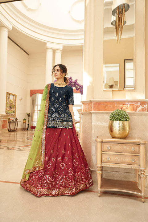 Attractive Red Gota Work Chinon Festival Wear Lehenga Choli Indian Pakistani Bridesmaids Dress Reception Lehenga Long Top Lancha ClothsVilla Main image