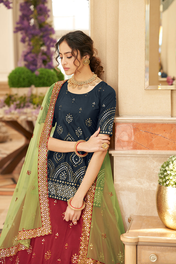 Cream and green designer wedding wear lehenga choli for women | Lehenga  choli latest, Fancy dresses, Lehenga choli online