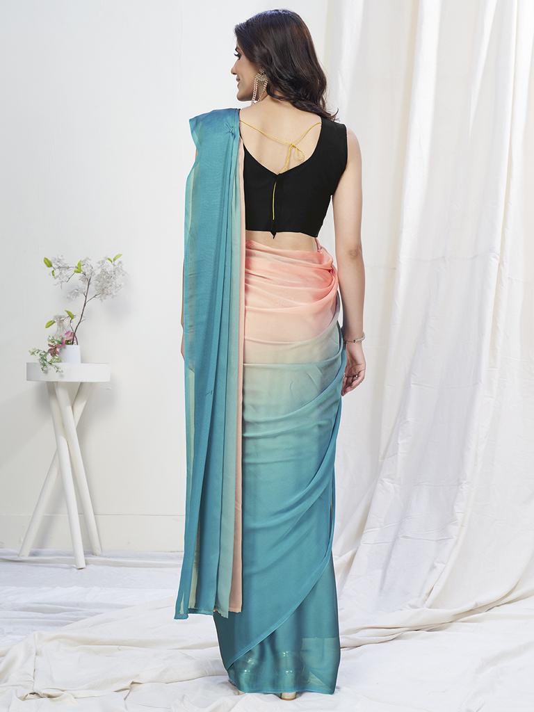 Pink-Blue Lycra Based Saree ClothsVilla