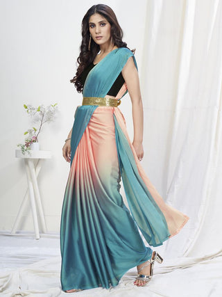 Pink-Blue Lycra Based Saree ClothsVilla
