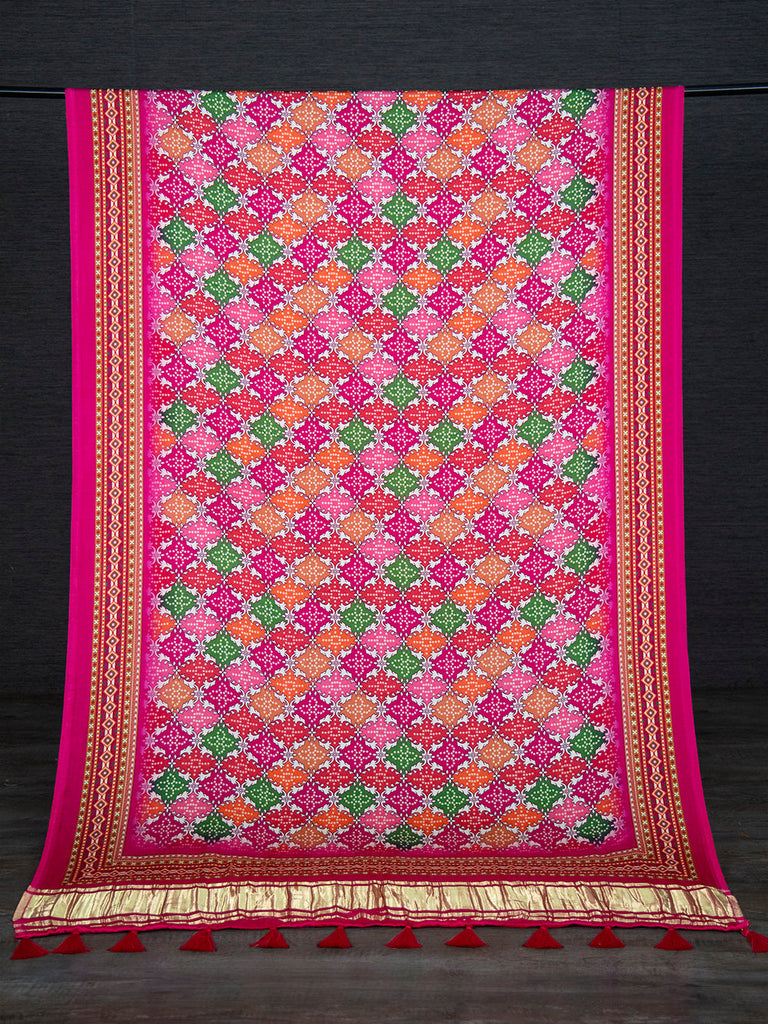Pink Color Digital Printed Pure Gaji Silk Dupatta Clothsvilla
