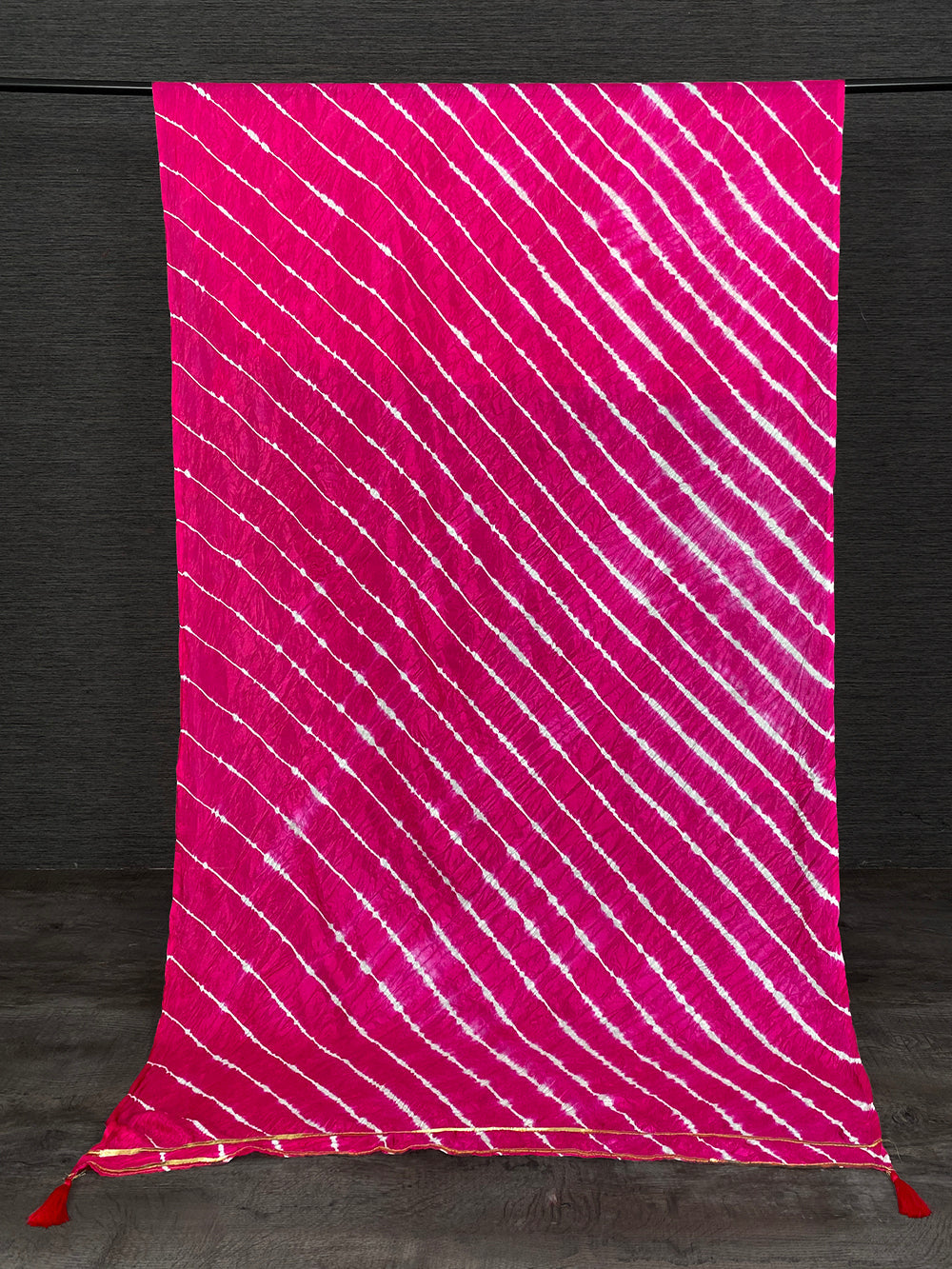 Pink Color Gota Patti Lace Border Leheriya Bandhej Dupatta Clothsvilla