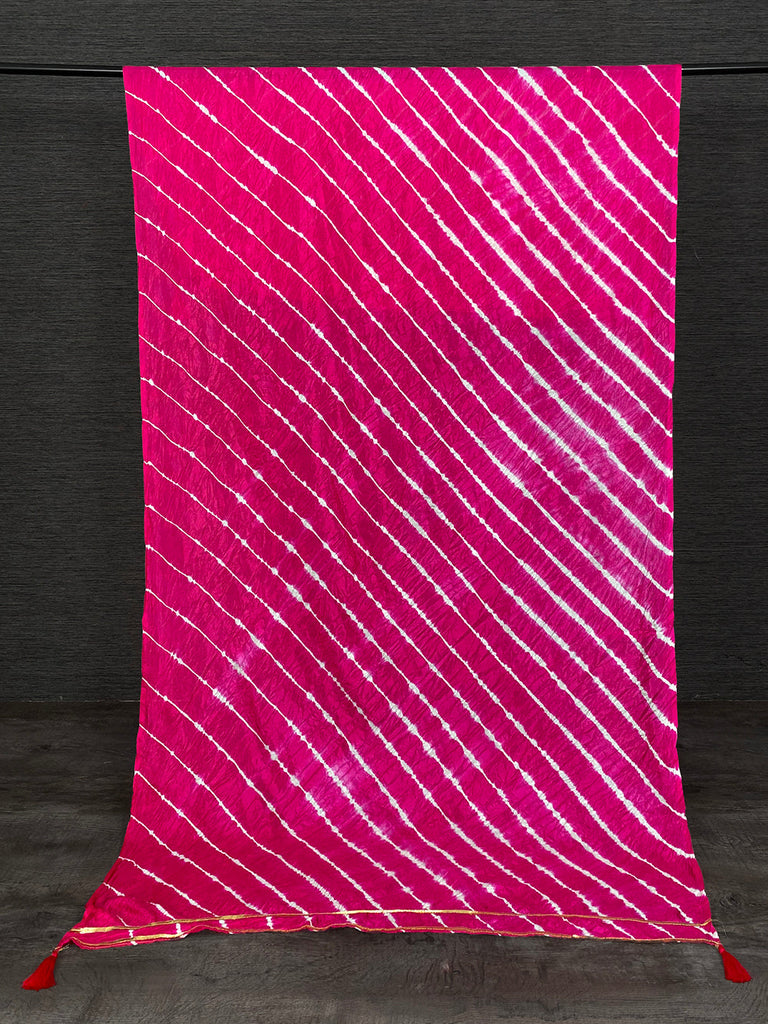 Pink Color Gota Patti Lace Border Leheriya Bandhej Dupatta Clothsvilla