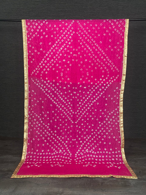 Pink Color Lace Border Original Bandhej Silk Dupatta Clothsvilla Main image